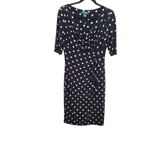 Ralph Lauren Polka Dot Dress With Cowl Neck & Half Sleeves Size 6 - Picture 2 of 12